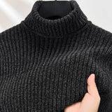 Men's Thickened Turtleneck Long Sleeve Pullover, Slim Fit Turtleneck Business Casual Fashion Sweater Knitwear Chenille