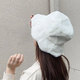 Soft Ruffle Sweet Bucket Hat Plush Lotus Leaf Winter Warm Fisherman Hat Women Girls Autumn Outdoor Panama Casual Caps Hats