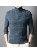 High-quality Semi-high-neck Men's Business Casual Sweater 2024 New Warm, Stretchy Striped Men's Pullover M-4XL