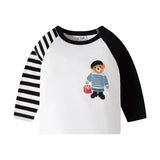 TUONXYE Boy T-shirts Spring Cartoon Dinosaur Cotton Casual Stripes Crew Neck for Long Sleeve Top Baby Children Clothes 2-9years