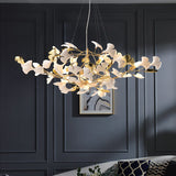 New gold chandelier white ceramic leaf lamp indoor home living room decorative lamp French luxury staircase ceiling lamp