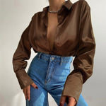 Elegant Satin Shirts Women Fashion Tops 2023 Spring Solid Long Sleeve Blouses Vintage Purple Casual Loose Buttons Clothes 18913