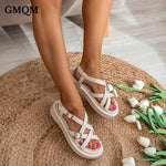 GMQM Fashion Women&#39;s Summer Sandals New 2023 Genuine Leather Slippers Shoes High-Quality Flats Classic Outdoor Walking Shoes