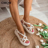 GMQM Fashion Women&#39;s Summer Sandals New 2023 Genuine Leather Slippers Shoes High-Quality Flats Classic Outdoor Walking Shoes