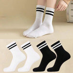 4 Pairs Versatile Women's Socks Simplicity Parallel Bar Pattern Fashion Breathable Autumn High Quality Women's Mid Length Socks