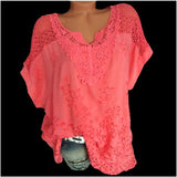 Large Size Loose Short-Sleeved Lace Women Blouses Cotton Blouses 2022 Summer Shirt Tops Sexy Fashion Women Shirt