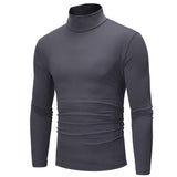 Fashion Men's Casual Slim Fit Basic Turtleneck High Collar Pullover Male Autumn Spring Thin Tops Basic Bottoming Plain T-shirt