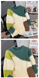 2024 Autumn/winter New Men's Sweater Japanese Style Color Blocking Hong Kong Street Round Neck Pullover Casual Knitted Top