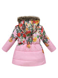 Girls' Warm Coat with Flower Print & Fleece Hood - Perfect for Winter!