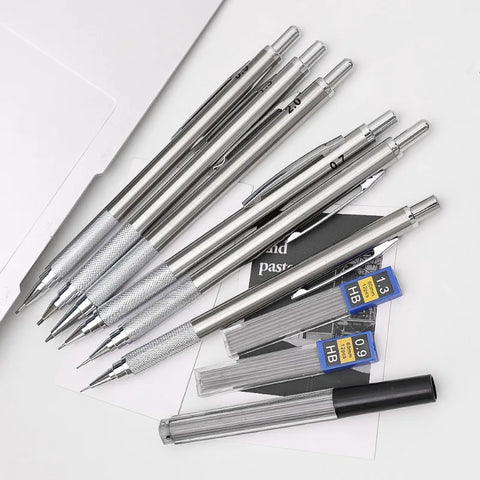 0.3 0.5 0.9 1.3 2.0 mm Metal Mechanical Pencil Set with HB Lead Refills Art Drawing Automatic Pencil Office School Supplies