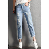 2022 New Women Fashion Mid Waist Boyfriend Big Ripped Hole Jeans Casual High Street Denim Pants Sexy Vintage Pencil Calca Jeans