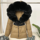 OFTBUY 2024 Winter Jacket Women Real Natural Fox Fur Collar Hooded Thick Warm 90% White Duck Down Coat Female Streetwear Casual