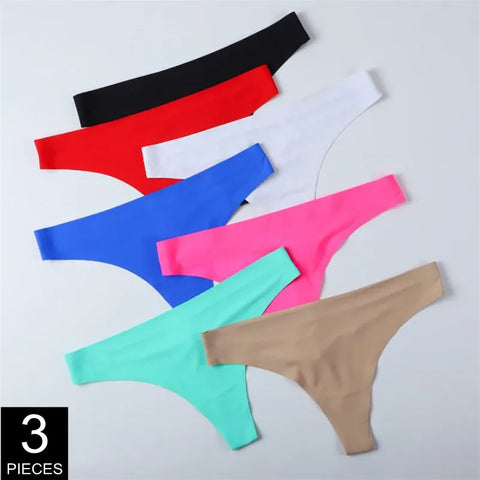 3 Pcs/Pack Ice Silk Women's Seamless Underwear Solid Low Rise Sexy Thong Ladies Sports Intimate G-string Panty S-XL