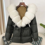 OFTBUY 2024 Winter Jacket Women Real Natural Fox Fur Collar Hooded Thick Warm 90% White Duck Down Coat Female Streetwear Casual