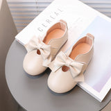 Baby Girl's Mary Janes Big Bowknot Soft Pu Leather 21-30 Children Flat Shoes Black Beige Stylish Sweet Comfy Kids Princess Shoe