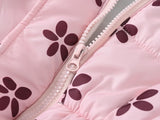 Girls' Warm Coat with Flower Print & Fleece Hood - Perfect for Winter!