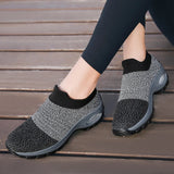 Women's Casual Sports Socks Sneakers Fashionable Thick Sole Air Cushion, Elevated Sloping Heel Rocking Shoes