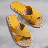 Handmade Ladies Home Slipper Hemp Straw Women Sandals Casual Outdoor Cross Slipper Female Summer Beach Wear Flat Heel Shoes