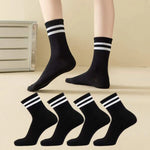 4 Pairs Versatile Women's Socks Simplicity Parallel Bar Pattern Fashion Breathable Autumn High Quality Women's Mid Length Socks