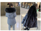 2023 -30 Degree Girl Winter Parkas Big Fur Collar Plus Velvet Faux Rabbit Fur Girl Jacket Coat 4-14 Years Kids Teenage Outerwear