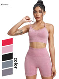 CHRLEISURE Seamless Sports Set Women's  2PCS Yoga Suit Fitness Bra with Cycling Shorts Gym Elastic Workout Outfit Activewear