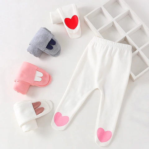 0-18M Baby Girl Pant with Footies Heart Trousers Newborn Infant PP Pant Toddler Girl Clothes Elastic Waist Kid Legging A1119