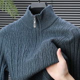 High-quality Semi-high-neck Men's Business Casual Sweater 2024 New Warm, Stretchy Striped Men's Pullover M-4XL