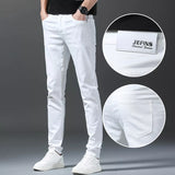 2024 Autumn New White Men's Jeans Straight Slim Solid Color Casual Denim Trousers Classic Male Brand Clothing Pants