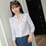 JFUNCY Women White Tops Women&#39;s Blouses Fashion Stripe Print Casual Long Sleeve Office Lady Work Shirts Female Slim Blusas