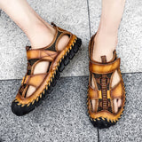 Summer Sandals Leather Outdoor Men Beach Shoes Luxury Breathable Casual Sandals Man Wading Shoes Non-slip Comfort Slippers