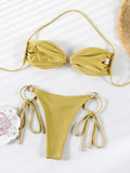 Solid Color Bikinis Push Up Swimwear Women Halter Bikini Set Shiny Swimsuit Push Up Bathing Suits Bandage Beachwear Thong