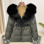 OFTBUY 2024 Winter Jacket Women Real Natural Fox Fur Collar Hooded Thick Warm 90% White Duck Down Coat Female Streetwear Casual