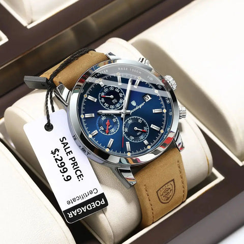 POEDAGAR Luxury Wristwatch for Man Waterproof Luminous Chronograph Date Men Watch Sports Leather Men's Quartz Watches Male reloj