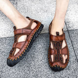 Summer Sandals Leather Outdoor Men Beach Shoes Luxury Breathable Casual Sandals Man Wading Shoes Non-slip Comfort Slippers