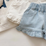 MILANCEL Girls Shorts Summer Kids Clothes Ruffle Trousers Elastic Waist Solid Cotton