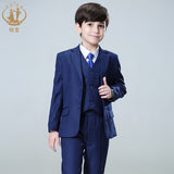 Nimble Spring Autumn Formal Boy Suit Set Children Party Host Wedding Costume Wholesale Clothing Coat Pants Vest 3Pcs Blue Blazer