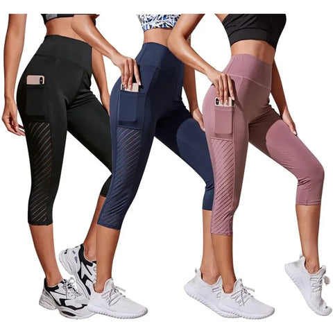 New Large Panel Pocket Design with High Waist, Hip Lift, Slimming Yoga Pants, Fitness Running Crop Pants