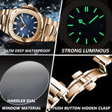 POEDAGAR Luxury Man Wristwatch Business Stainless Steel Quartz Men Watch Waterproof Luminous Date Square Men's Watches Clock+Box