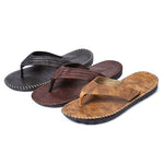 Men&#39;s Flip Flops Summer Pu Leather British Wind and Sandals Slippers Feet Non-slip Thick Bottom Flat Heel Beach Shoes Slippers