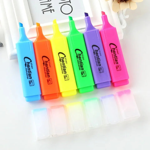Large-capacity 6 Colors Student Art Fluorescent Highlighter Pen Gift Emphasis Marker Marking Pen Stationery School Supplies