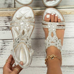 Women Rhinestone Flower Sandals Open Toe Slingback Elastic Ankle Strap Wedges Ladies Shoes Fashion Sexy Beach Party Sandals