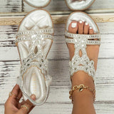 Women Rhinestone Flower Sandals Open Toe Slingback Elastic Ankle Strap Wedges Ladies Shoes Fashion Sexy Beach Party Sandals