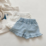MILANCEL Girls Shorts Summer Kids Clothes Ruffle Trousers Elastic Waist Solid Cotton