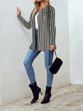 Women Fashion Houndstooth Printed Outerwear Casual Full Long Sleeve Jacket Coats Ladies Chic Outerwear Tops