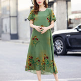 New Fashion 2023 Summer Dress For Long Vintage Loose Women Elegant Short Sleeve Casual O-neck Dresses Print Woman Clothing