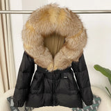 OFTBUY 2024 Winter Jacket Women Real Natural Fox Fur Collar Hooded Thick Warm 90% White Duck Down Coat Female Streetwear Casual