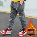 For Jeans Autumn Boys Spring 2023 New Teenager Clothes Casual Elastic Waist Letter Print Patchwork Children&#39;s Trousers Kid Pants