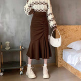 Lucyever Fashion High Waist Midi Skirts for Women 2023 Spring Slim Fit  Hip Mermaid Skirt Woman Korean Ruffles Brown Skirts 2XL