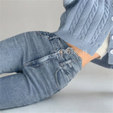 Super Elastic High Waist Pencil Jeans Streetwear Women Skinny Denim Trousers Double Button Retro Stretch Jeans women pants