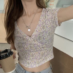 Summer Sexy Women Slim Crop Top Tees T Shirt Low Cut Short Sleeve Solid Female Teenage Girls Femmes T-Shirt Cross Wrap